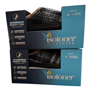 Isotoner Signature Slippers Navy Blue Plaid NWT
